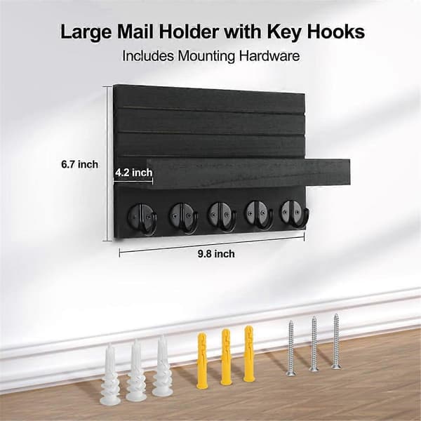 Key Holder for Wall, Decorative Key and Mail Holder with Shelf Features Large Hooks for Bags, Jackets, Umbrellas