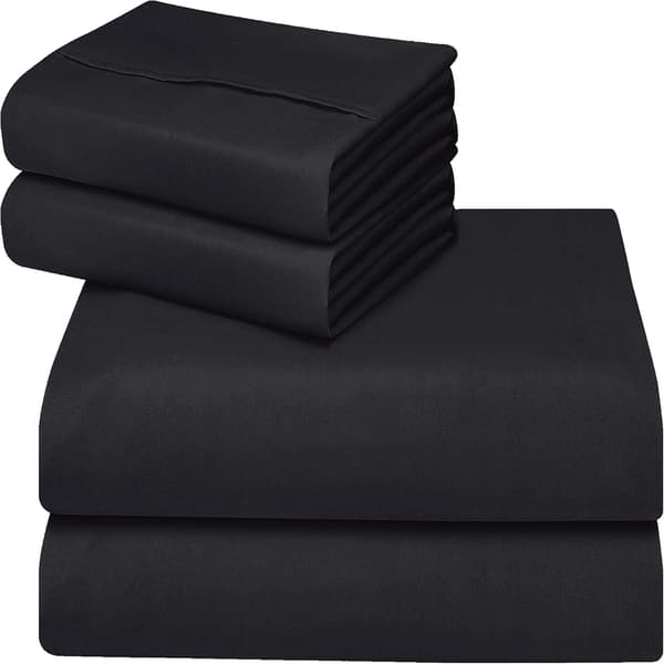 4-delt sengetøjssæt 150x200 - Børstet mikrofiberpolyester - Stræklagen, lagen og 2 pudebetræk (Sort)