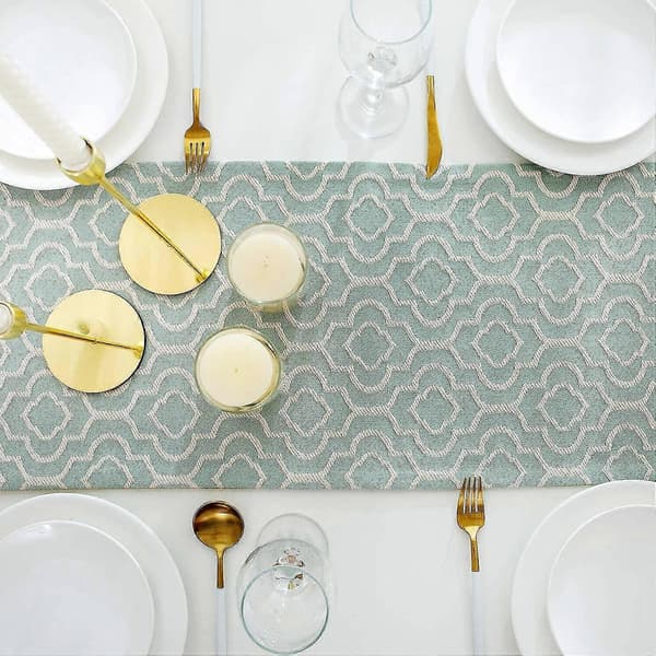 Turkis Bordløber 122 cm Jacquard Sengeløber Med Kvast Kommode Tørklæde Til Hjem, Fest, Bryllup