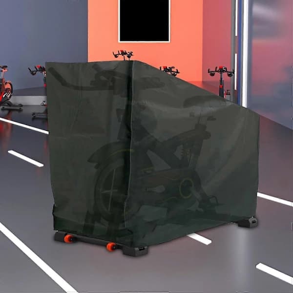 Exercise Bike Cover 210D Oxford Polyester With PU Coating Waterproof Dustproof Drawstring For Indoor Outdoor Storage Black