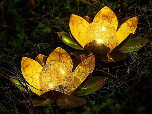 LED Solcelle Have Amber Lotus Lampe Knækket Glas Kugle Blomst
