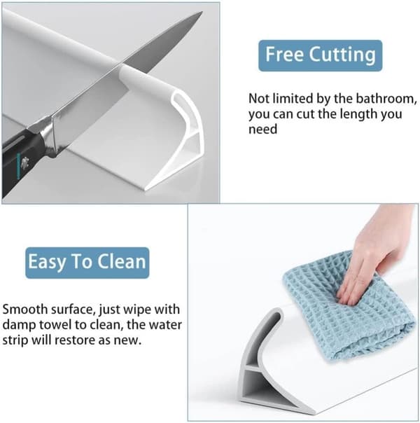 Foldable Silicone Shower Barrier, Flood Protection, White, 3 cm High x 2 cm Wide, 2M
