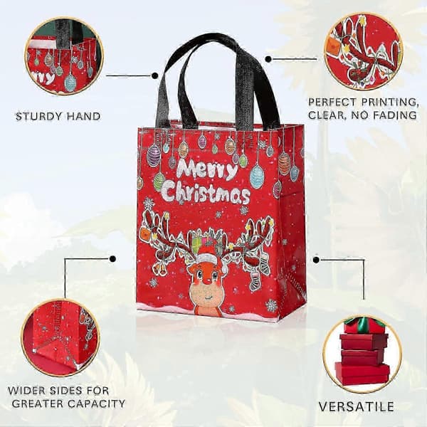 6 julklappspåsar, återanvändbara julkassar, godispåsar, multifunktionella non-woven julpåsar, presentförpackning shopping, julfest
