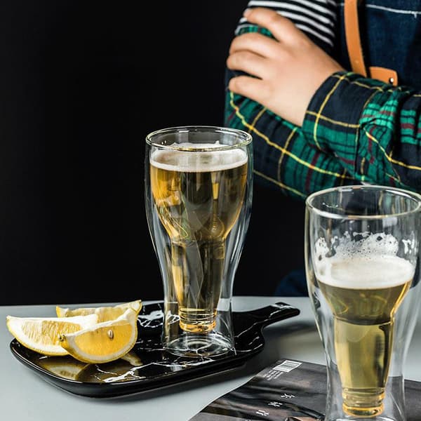 Unique Upside-Down Beer Mug - Double-Walled Glass Keeps Drinks Cold, 250ml-450ml Transparent 450ml Transparent 450ml