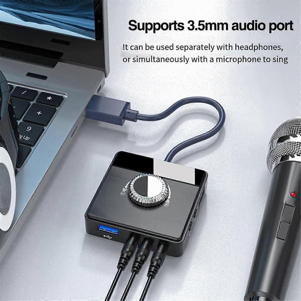 USB Eksternt Lydkort 3,5 mm Jack Lydstyrkejusterbar Tablet Computer Mikrofon Telefon Ekstern Stereo Lydadapter