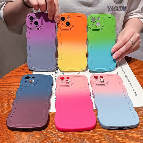 Gradient Solid Färg Lockigt Vågmönster Mjukt Kompatibelt med iPhone Skal (Marinblå, iPhone 14)
