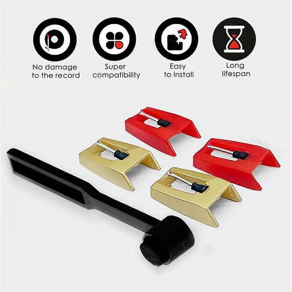 Turntable Needle Set, 4 Needles for Turntable with 1 Needle Cleaning Brush, Replacement for L