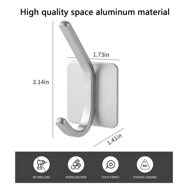 Stærke klæbende kroge: rumaluminiumskrog, ingen boring eller mærker. Sølv*4 stk.
