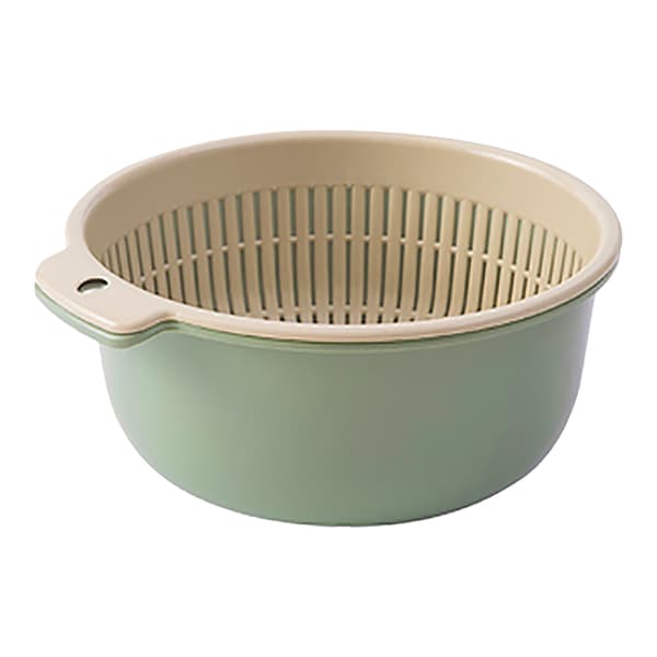 Fruit Vegetable Washing Basket Round Double Layer Kitchen Colander Bowl Set for Fruit Vegetable Washing Green