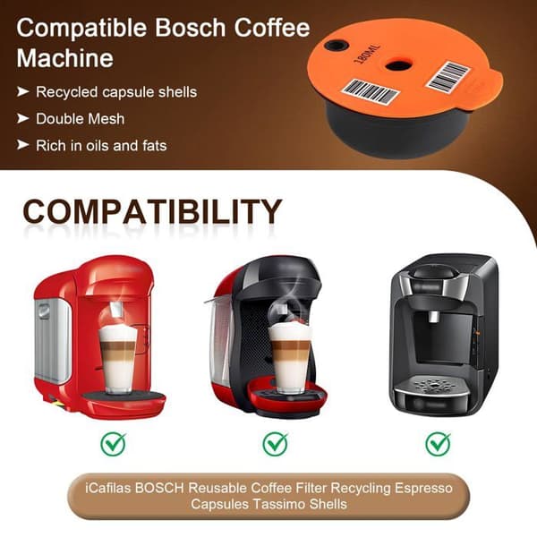 Reusable PP Coffee Pods 180ml - Refillable Pods with 51mm Tamper - Suitable for Bosch Machines
