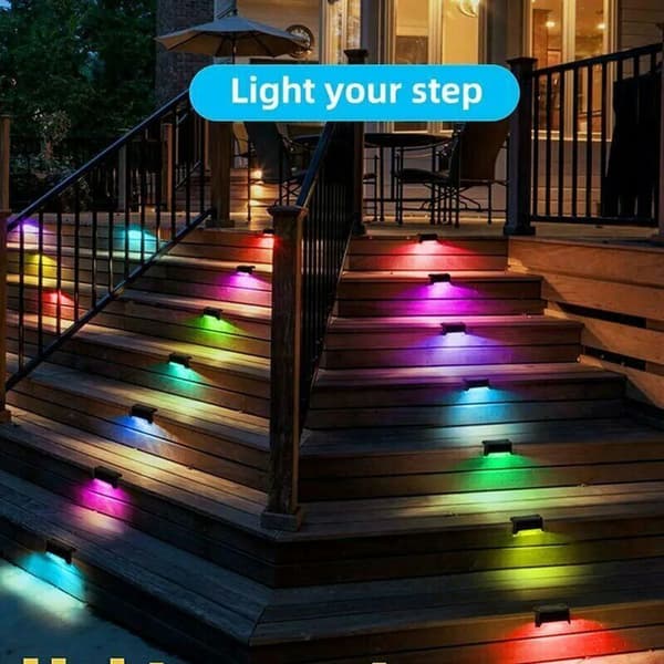 12 stk LED solcellelamper gjerdelamper vegglamper hagebelysning utendørs fargerike trappelamper