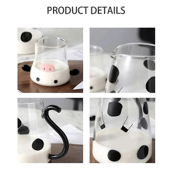 Glass Water Carafe Set with Cup: Cow-Shaped Cold Kettle & Blooming Teapot for Iced Drinks