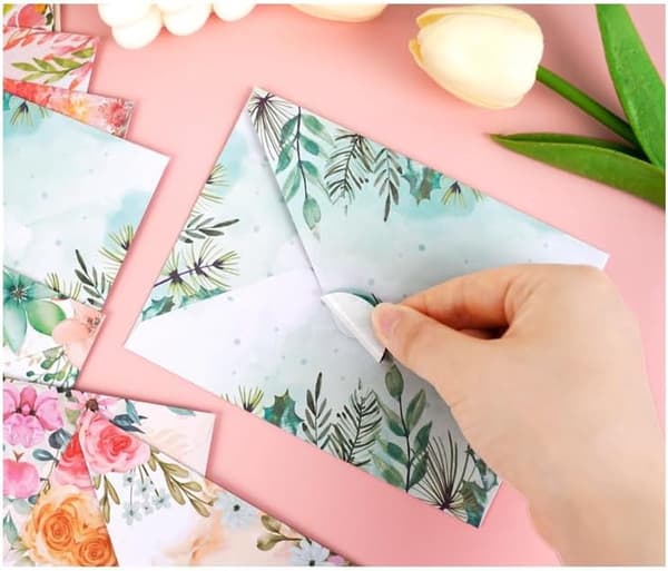 Stationery Set 160 Sheets 10 Designs 50 Writing Papers 50 Envelopes 60 Dotted Stickers 14x21 cm Floral Pattern