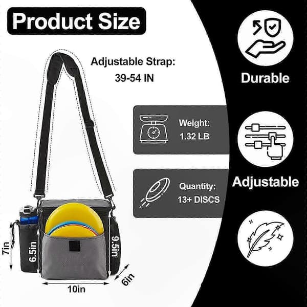 Portable Disc Golf Bag with Bottle Holder, Holds Up to 13+ Discs for Beginners and Enthusiasts