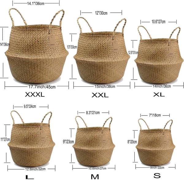 Dokot Handwoven Basket with Handles, Natural Seagrass, Large Storage / Laundry