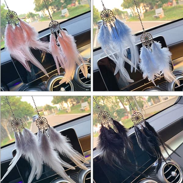 Car Pillar Hanging Pendant Decoration Feather Dream Catcher Crystal