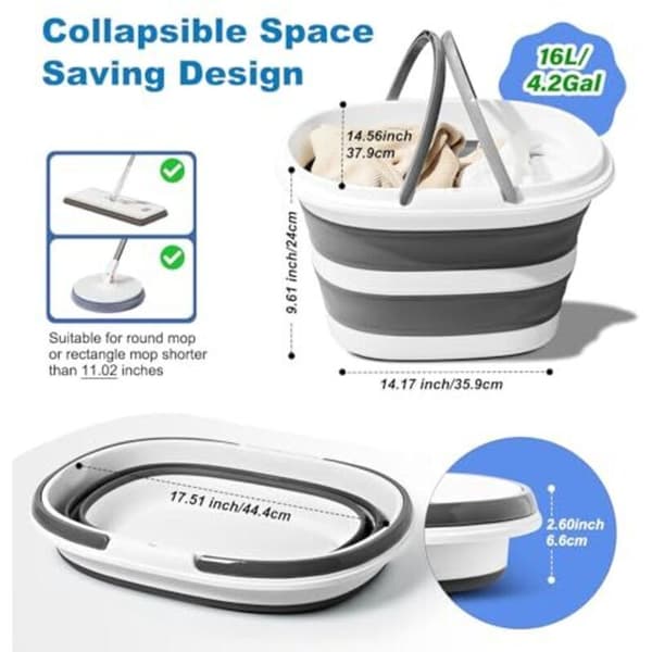 Foldable bucket 16L with handle, space-saving silicone collapsible cleaning bucket for camping, home, car, portable washbasin