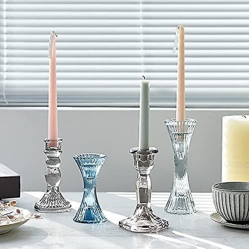 Glasformad Ljusstake Set, 2-pack Kristall Ljusstake Rund Bas Ribbad Bordsdekoration