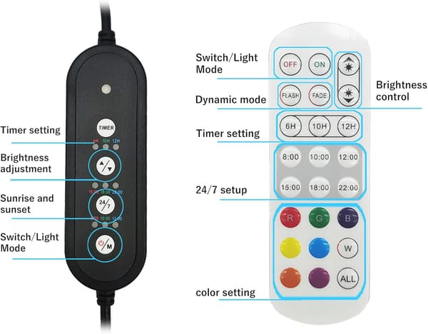 Aquarium Lighting - 20 cm - 8 W - With Remote Control - LED Aquarium Lamp - IP68 Waterproof - 7 Colors - Adjustable Timer [Energy Class A]