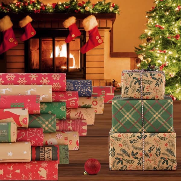 Wrapping Paper - Christmas Gift with Figures 43 x 300cm 2 Rolls for Kids Kraft D_yu