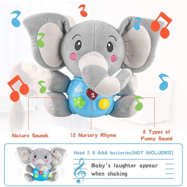 Interactive Plush Elephant, Baby Toy 6+ Months, Musical Toy with Sound and Light, Activity and Developmental Toy Educational...