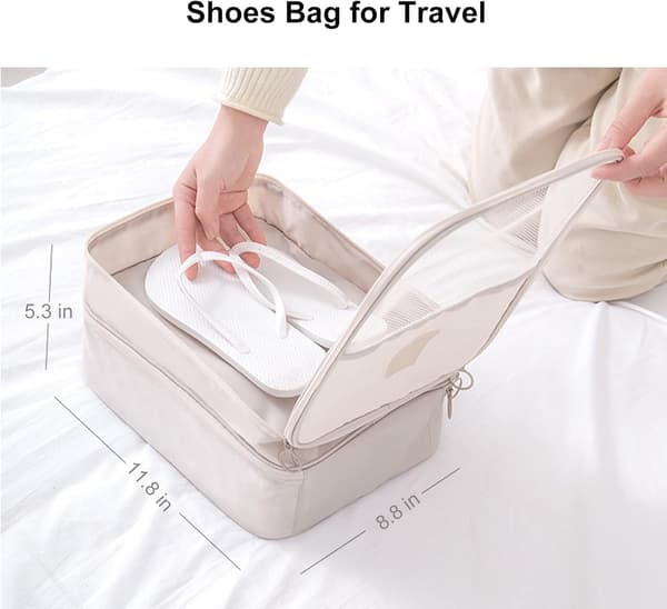 Skopose (beige) for reiser, rommer 3 par sko Reiseveske for