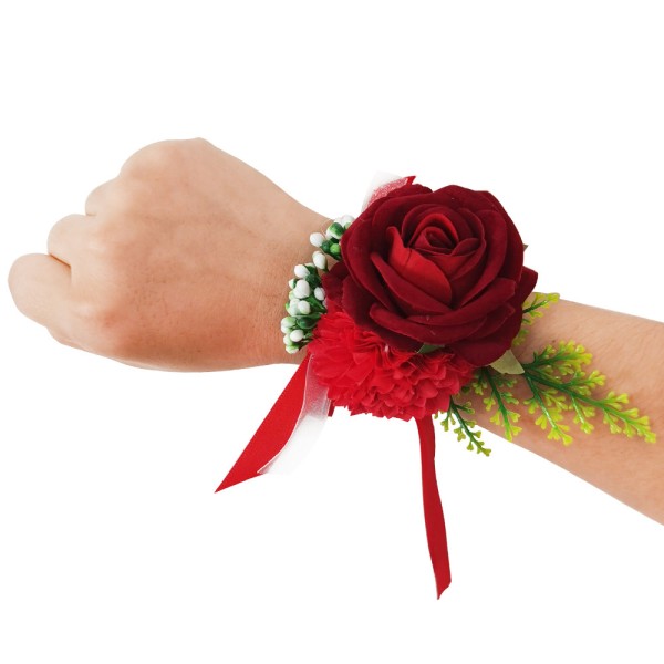 Flower Wrist Corsage Set, Simulated Roses and Carnations