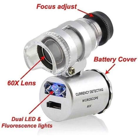 60X Illuminated Magnifier, Pocket Magnifier, Mini Pocket Microscope, UV Magnifier, Coin Detector, Jeweler's Magnifier with LED Light[DB]