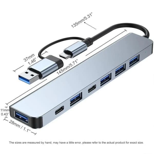 7-portars USB-hubb med 3.0 Typ-A och 2.0, för bärbar dator och PC-expansion
