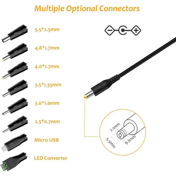 Universal AC/DC Power Adapter 3V 4.5V 5V 6V 7.5V 9V 12V 1A AC Power Supply Transformer with 8 DC Tips for Home Electronics, 100