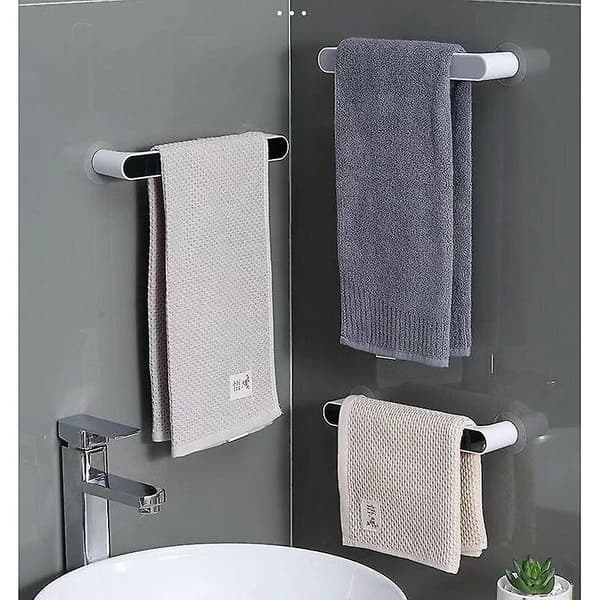 Self-Adhesive Towel Rack Wall Mounted Towel Rack Bathroom Towel Rack Shelf Roll Holder Hanging Hook Bathroom Organizer (Long Section-Gray)