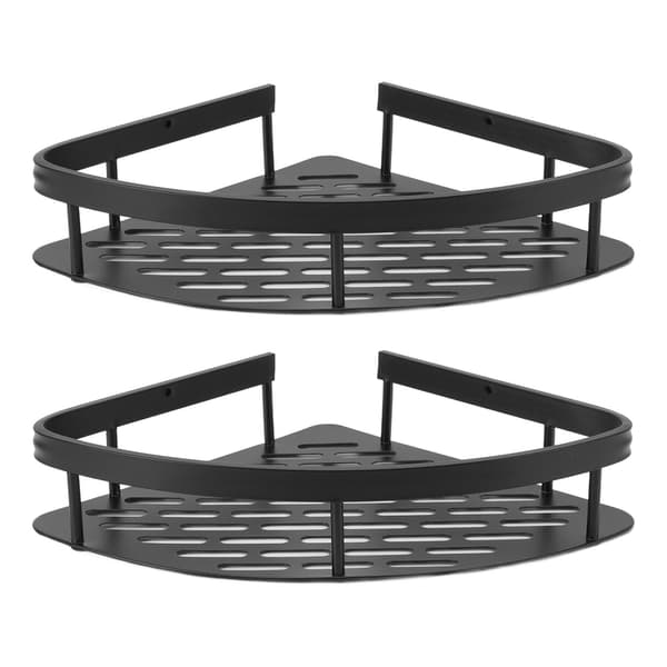 Triangular Shower Shelf Punch-Free Rustproof Aluminum Shower Corner Shelf with Hollow Base for Bathroom Toilet Double Layer