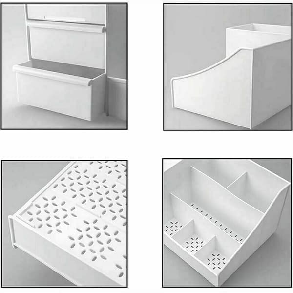 Desktop Cosmetic Storage Box with Drawers, 28.5 x 18 x 13 (White)