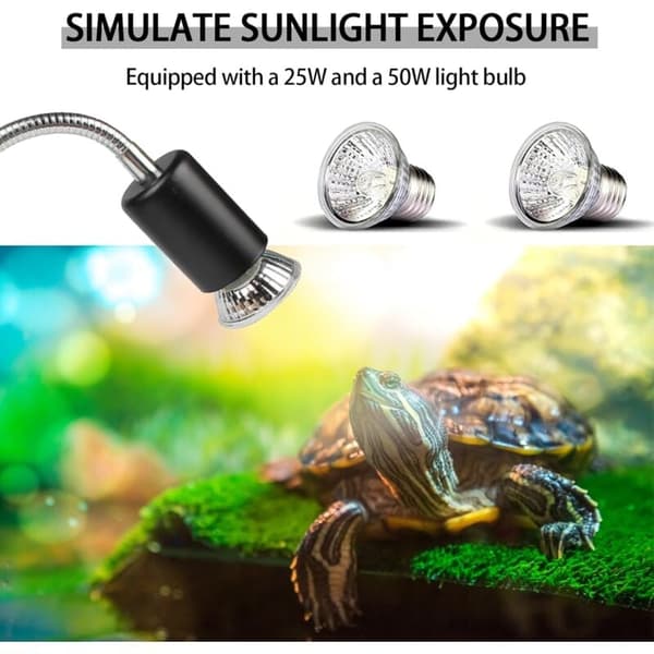 Turtle Reptile Heat Lamp with 2 UVA UVB Bulbs 25W 50W, 360° Rotatable Base for Lizards Snakes Chameleons
