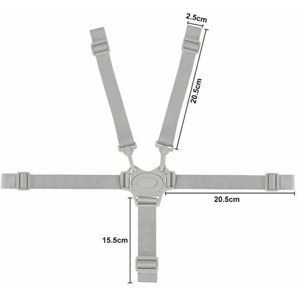 Adjustable 5-Point Safety Harness for High Chairs and Strollers, Grey - Compatible with Most Brands