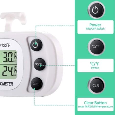 Digital Refrigerator Freezer Thermometer, Refrigerator Room Thermometer, Waterproof Cooler Temperature Thermometer with Max/Min Recording