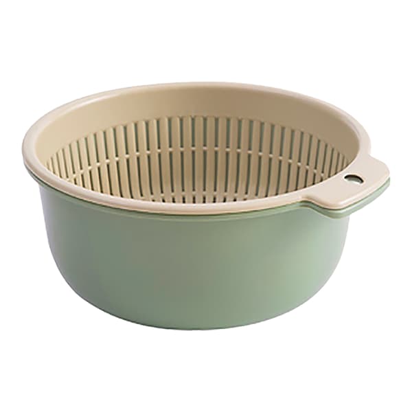 Fruit Vegetable Washing Basket Round Double Layer Kitchen Colander Bowl Set for Fruit Vegetable Washing Green