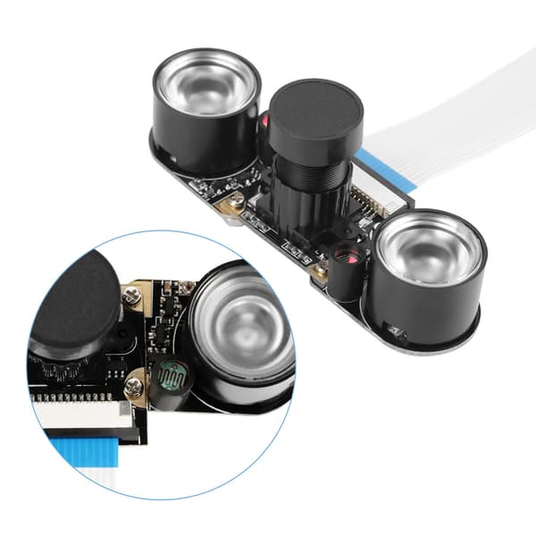 1 stk 5MP kameramodulkort 72° med nattsyn LED-fylllys for Raspberry Pi B 3/2
