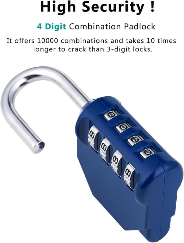 Combination Padlock, 4-Digit Code Lock, Gym Padlock, School Locker Lock, Weatherproof Outdoor Combination Lock (Black) Blue Blue