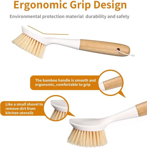 Set of 2 Kitchen Cleaning Brushes, Long Handle Pot and Pan Cleaning Brush