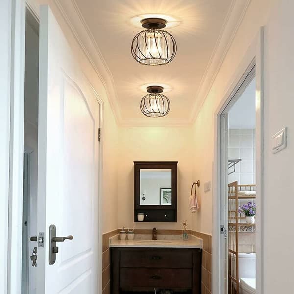 Modern Crystal Ceiling Light E27 LED Ceiling Lamp Mini Crystal Chandelier for Kitchen Dining Room Bedroom Hallway Entrance (Black)