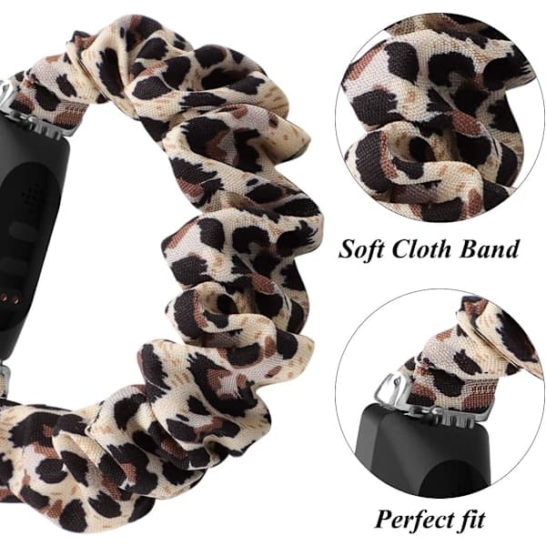 MEFEO Scrunchies Kompatibla med Fitbit Inspire 2 Armband/Inspire Leopard (Small, Leopard)