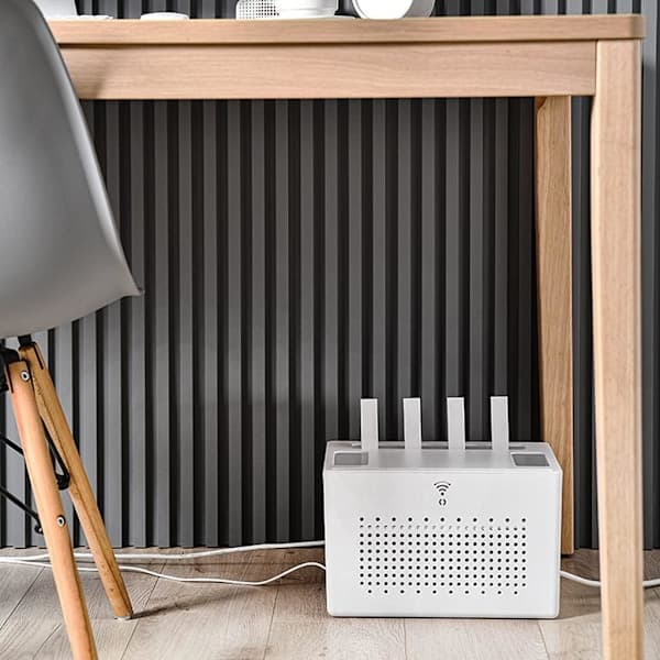 Dubbellagers Wifi Router Förvaringslåda Skrivbordsbas Trådorganiseringslåda Digitalbox Dold Avslutningslåda Grå Grey