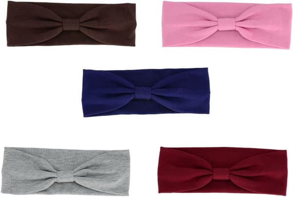 5 stk. brede bandana-hårbånd med elastik, elastiske stræk-hårbånd, yoga-hårbånd, farve én., én størrelse -