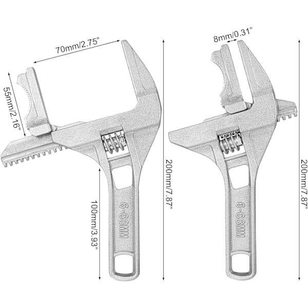 Adjustable Wrench, 6-68mm Wide Jaw Opening