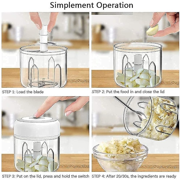 Mini Vitlökshackare Mixer Blender USB Elektrisk Hackare Vit White 250ml