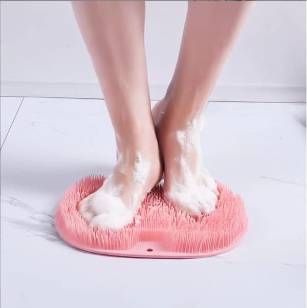Massage matta i silikon med halkfria sugproppar, ryggskrubbare, exfolierande badmatta rosa