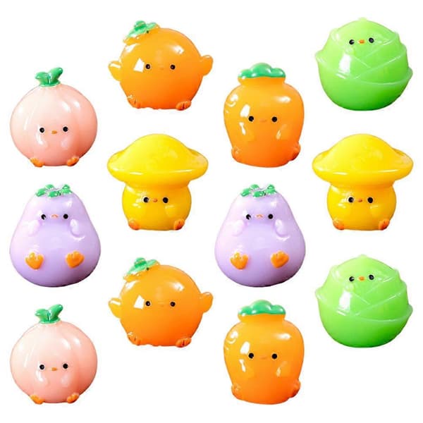 12 Pcs Resin Miniature Figurines, Vegetable Ducks, Miniature Vegetable Duck Statues, Miniature Decorations