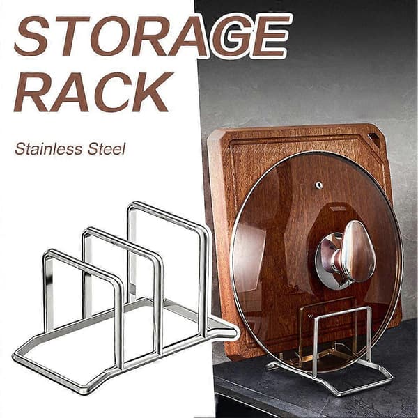 Stainless Steel Pot Lid Holder and Cutting Board Rack, Kitchen Countertop Organizer for Pot Lids, Plates, Baking Pan Storage