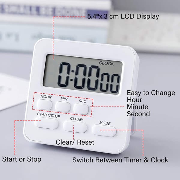 24-timers digital køkkentimer, stor display, høj alarm, hvid-FA6-